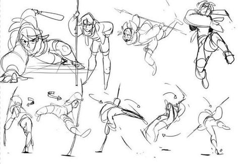 Poses With Staff Drawing, Spear Fighter Poses, Running Swordsman Pose, Quarterstaff Pose, Holding Spear Pose Reference, Grace Liu, Poses Manga, Action Pose Reference, Some Sketches