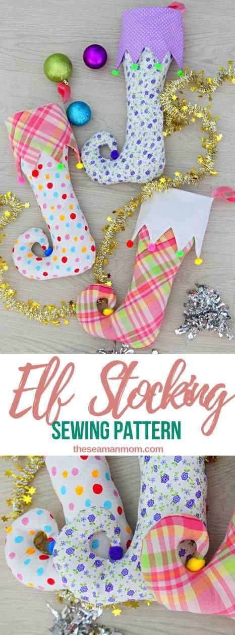 Free sewing pattern: Elf Christmas stocking Elf Stocking Pattern, Elf Stocking, Sewing Christmas, Christmas Sewing Projects, Christmas Stockings Diy, Christmas Stocking Pattern, Stocking Pattern, Trendy Sewing, Costura Diy