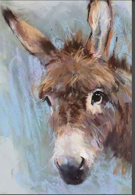 Farm Animal Paintings, Donkey Art, Diamond Picture, A Donkey, 수채화 그림, Diamond Embroidery, Art Animals, Pastel Art, Donkeys