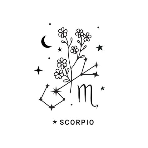 Scorpio zodiac sign with moon and stars Zodiac Tattoos Scorpio, Scorpio Moon Tattoo, Horoscope Signs Scorpio, Scorpio Aesthetic, Constellation Scorpio, Scorpio Star Sign, Scorpio Star, Scorpio Art, Scorpio Leo