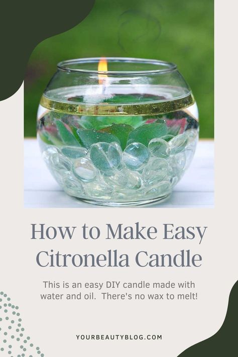 How to make DIY bug repellent essential oil candle without wax! This fun water candle DIY would be perfect for a centerpiece DIY outdoor parties or for a wedding. Make citronella candles DIY keep bugs away outside on your patio or deck. Make homemade bug repellent candles or use other oils for your floating water candle diy. Get ideas of things to use, I used succulents for my essential oil bug repellent candles DIY. Oil candles DIY are easy to make too! Floating Water Candles, Diy Citronella Candles, Oil Candles Diy, Bug Repellent Candles, Candle Water, Essential Oil Bug Repellent, Homemade Bug Repellent, Water Candles, Diy Citronella