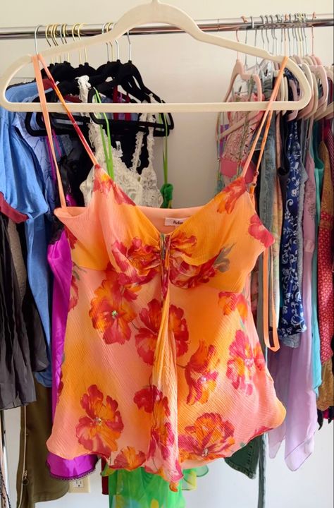 Orange floral camisole tank top from the early 2000s Fairy Blouse, Floral Camisole, Cute Vacation Outfits, Vintage Fairy, The Early 2000s, Retro Clothing, Pack Your Bags, Swaggy Outfits, The Fashion Industry