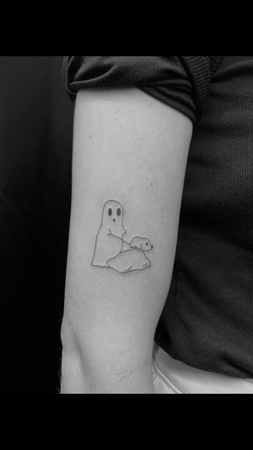 Halloween Fine Line Tattoo, Ghost Dog Tattoo, Ghost Tattoo, Female Tattoo Artists, Small Pretty Tattoos, Ghost Dog, Dog Tattoo, Fine Line Tattoos, Line Tattoos