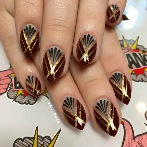 1920s Nails, Deco Nails, Nail Tip Designs, Art Deco Nails, Nail Art Gel, French Nail Art, Best Nail Art Designs, Bride Nails, Beautiful Nail Designs