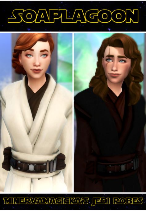 Minervamagicka’s Jedi Robes - 3t4 Conversion by soaplagoon  [#ts4_adult_top]  [#ts4_adult_bottom]  [#ts4_bacc_dragon] Sims 4 Jedi Cc, Jedi Robes Female, Female Jedi Robes, Star Wars Cc Sims 4, Sims 4 Cc Star Wars, Sims 4 Star Wars Cc, Sims 4 Star Wars, Sims 4 Game Packs, Jedi Robes