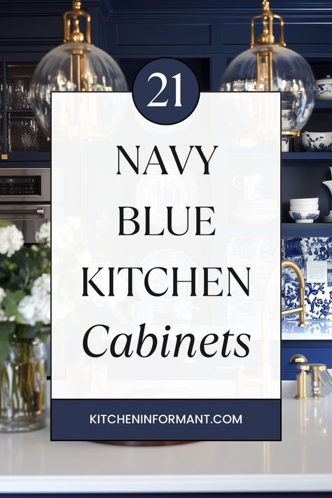 Navy Galley Kitchen Ideas, Dark Blue And Cream Kitchen, Blue Cabinets With Black Hardware, Navy Blue And White Kitchen Cabinets, Navy And Black Kitchen, Navy Blue Cabinets Kitchen, Navy And Wood Kitchen, Navy Blue And White Aesthetic, Dark Quartz Kitchen Countertops