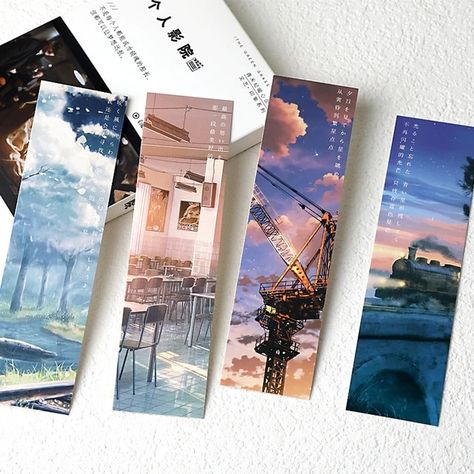 30 Pcs/set Creative Sunny Sky Paper Bookmark Japanese Style Illustration Book Markers Message Card Stationery - Bookmark - AliExpress Book Mark Anime, Japanese Bookmark, Japanese Style Illustration, Print Bookmarks, Watercolor Text, Bookmark Card, Bookmarks For Books, Anime City, Creative Bookmarks