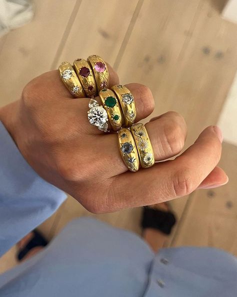 Coveting a little color for your ring stack? CHARLIE BOYD explores the bold, bright hues of the ‘big three’ gemstones #GemstoneGlam #ChicJewelryPicks #WishListJewels #SapphireStyle #RubyRadiance #EmeraldElegance #GemstoneAdornments #JewelryEnvy #PreciousStoneRings #LuxuryRingGoals The Big Three, Emerald Rings, Vintage Inspired Rings, Big Three, Ring Stack, Luxury Rings, Ruby Sapphire, Colorful Jewelry, Colored Gems