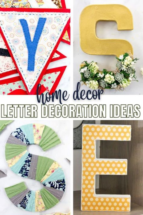 Diy Wall Letters Decor, Paper Mache Letters Decorating, Paper Mache Letters Decorating Ideas, Wall Letters Decor, Diy Wall Letters, Letter Decoration Ideas, Fabric Covered Letters, Letters Decor, Letter Garland