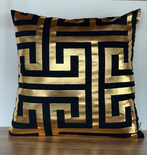 Excited to share the latest addition to my #etsy shop: "Black and Gold Pillow Cover" #WhiteandGold #goldPillow #GreekKeyDesign #foilPillows #GoldCushions #GoldPillows #GoldThrowpillow #blackandgold https://etsy.me/3uOkoKy #blackgoldpillow #gold #geometric Black And Gold Pillows, White And Gold Pillows, Black Gold Living Room, Black And Gold Home Decor, Black And Gold Bedroom, Black And Gold Home, Black And Gold Living Room, Greek Key Pillow, Colourful Eclectic