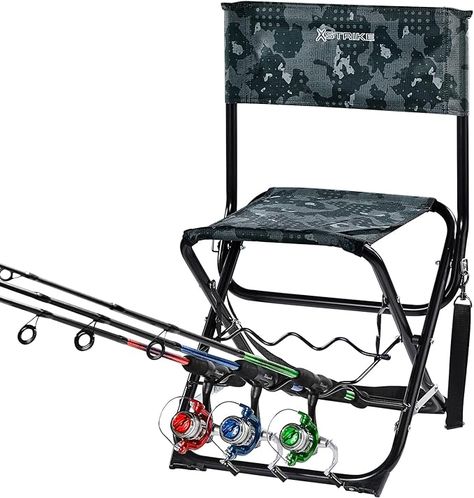 Amazon.com: X Strike Fishing Chairs with Rod Holder Outdoor Folding Fishing Stool for Adults Portable Camping Chair for Ice Fishing, Camp, Lawn, Patio, Garden, 300LBS. : Sports & Outdoors Portable Camping Chair, Fishing Chair, Camping Furniture, Fishing Stuff, Camping Chair, Rod Holder, Outdoor Heating, Ice Fishing, Amazon Products