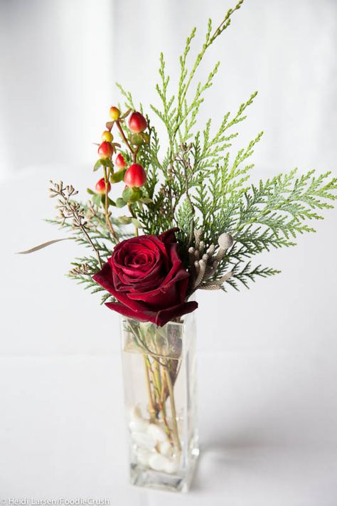 Winterberry Bud Vase Winter Bud Vase Arrangements, Christmas Bud Vases, Christmas Bud Vase Ideas, Burgundy Bud Vases Wedding, Burgundy Bud Vases, Bud Vases Burgundy Flowers, Christmas Luncheon, Florist Studio, Greenery Arrangements