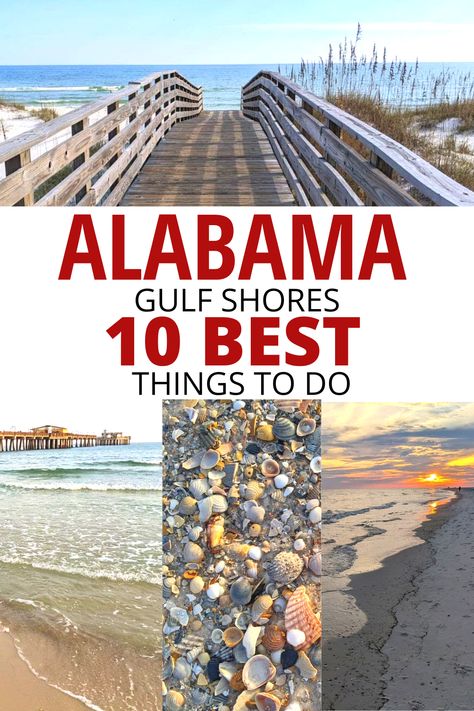 Alabama Gulf Shores 10 best things to do, including beaches, fishing pier, seashells, sunset on the beach. Gulf Shores Alabama Vacation, Alabama Vacation, Gulf Shores Vacation, Alabama Beaches, Gulf Shores Alabama, Family Travel Destinations, Usa Travel Destinations, Orange Beach, Gulf Shores