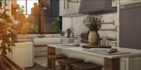 Welcome To Bloxburg Bohemian Farmhouse Kitchen Realistic Detailed Boho Kitchen Bloxburg, Bloxburg Extior Ideas, Bloxburg Traditional Kitchen, Custom Counters Bloxburg, Bloxburg Modern Farmhouse Interior, Farmhouse Kitchen Bloxburg, Bloxburg House Ideas Backyard, Bloxburg Farmhouse Kitchen, Bloxburg Rustic House