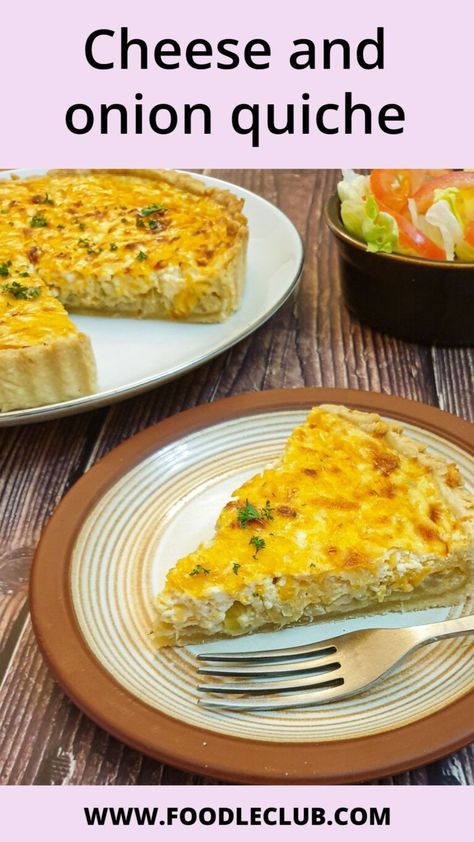 A slice of cheese and onion quiche on a plate. Quiche With Boursin Cheese, Cheese And Onion Quiche, Cheese And Onion Pie, Savoury Pie, Cheese Quiche Recipe, Onion Quiche, Brunch Foods, Caramelised Onions, British Recipes