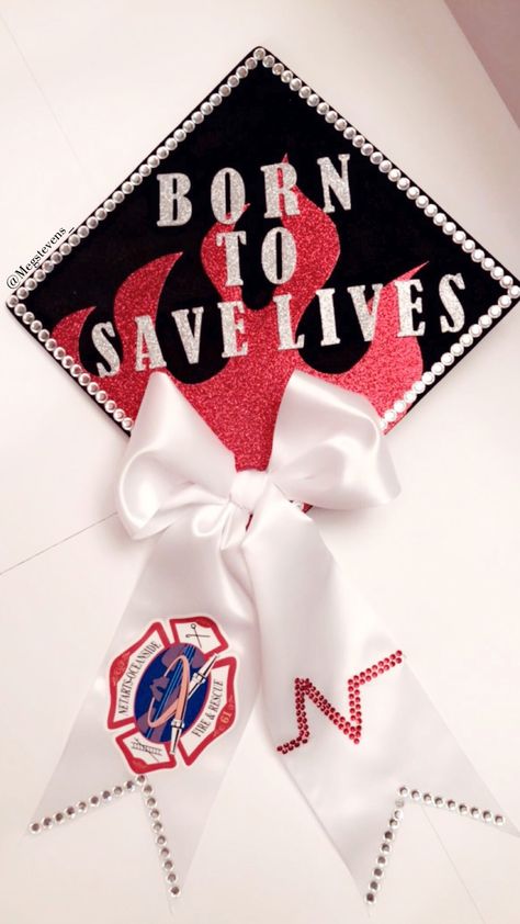 Graduation caps Fire Graduation Cap, Firefighter Grad Cap, Doctor Grad Cap Ideas, Ems Graduation Cap, Medical Graduation Caps, Emt Graduation Caps, Paramedic Graduation Cap, Firefighter Graduation Cap, Emt Graduation Pictures