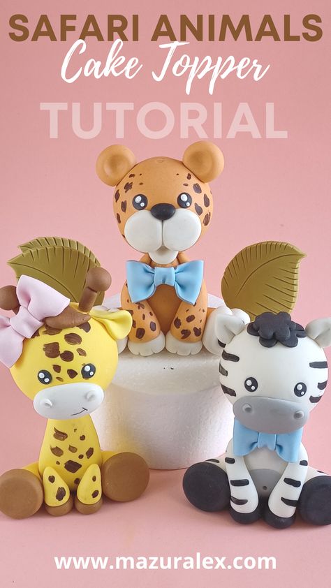 Tiger Cake Topper, Safari Animals Cake, Fondant Monkey, Cubs Cake, Tiger Cake, Animals Tiger, Animals Cake, Safari Cakes, Fondant Cake Topper