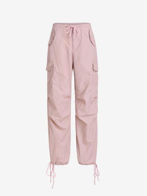 Drawstring Wide Leg Cargo Pants - Light Pink S Parachute Cargo Pants, Pink Cargo Pants, Parachute Cargo, Wide Leg Cargo Pants, Sweater Dress Casual, Color Decoration, Plus Swimwear, Pants Fit, Crop Tank Top