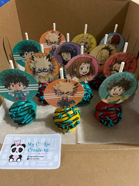 Deku Birthday Party, Demon Slayer Cake Pops, Mha Birthday Cakes, Mha Birthday Party Ideas, My Hero Academia Cupcakes, My Hero Academia Party Decorations, Demon Slayer Cupcakes, My Hero Academia Birthday Party Ideas, Anime Party Ideas Decor