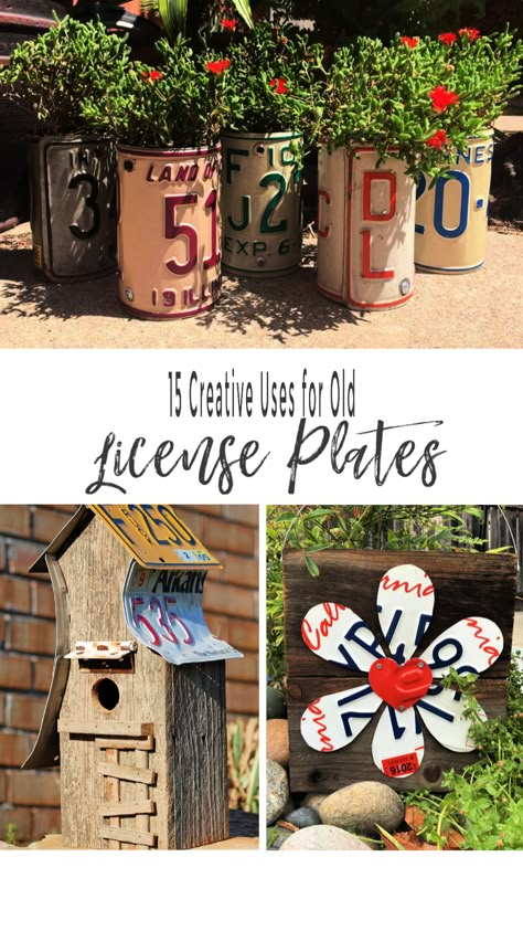 15 Cute + Creative License Plate Projects | Roost + Restore Old License Plate Ideas, License Plate Crafts Projects, License Plate Repurposed, License Plates Diy, License Plate Decor, License Plate Crafts, Cool License Plates, Old License Plates, Licence Plates