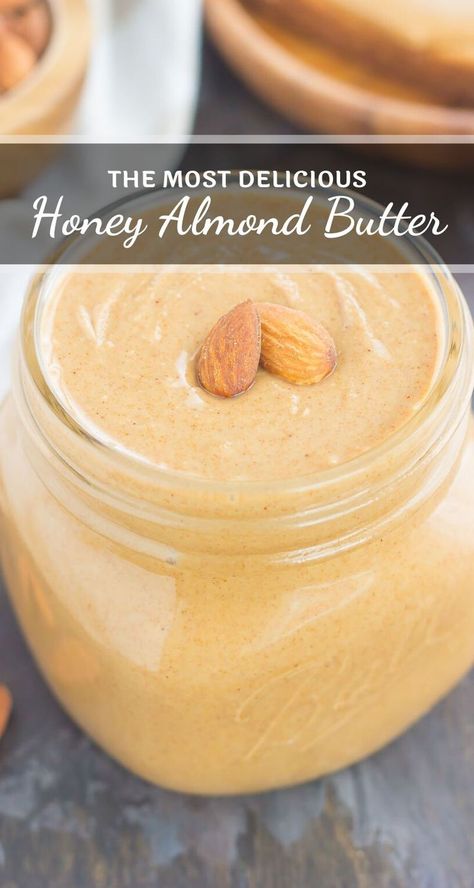 Packed with roasted almonds, sweet honey and splash of coconut oil, this Honey Almond Butter is smooth, creamy, and oh-so delicious. It's paleo, gluten-free, ready in less than 10 minutes, and so much better than the store-bought kind!  #almondbutter #homemadealmondbutter #honey #honeyalmondbutter #spread Creamy Almond Butter, Homemade Almond Butter Recipe, Almond Butter Recipe, Nut Butter Recipes, Homemade Almond Butter, Homemade Nut Butter, Almond Butter Recipes, Almond Nut, Honey Almonds