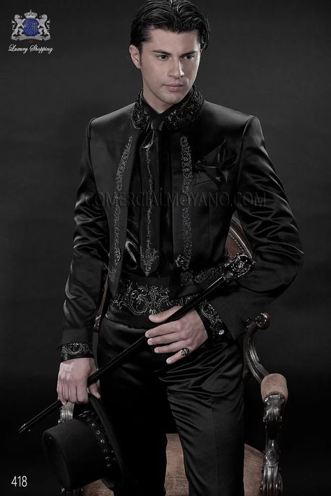 Male Aristocrat Fashion, Black Victorian Suit Men, Groom Attire Aesthetic, Fancy Suits Men, Men’s Masquerade Outfit, Victorian Goth Outfits Men, Gothic Suits Men Victorian, Gothic Suit Mens, Victorian Gothic Suit