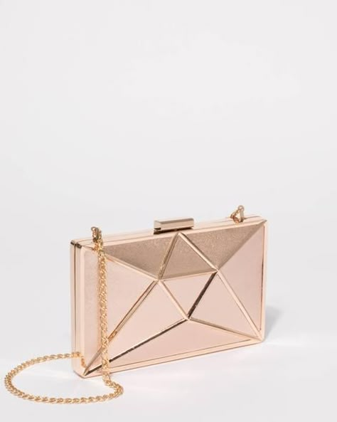 Rose Gold Geometric Large Clutch Bag Rose Gold Clutch Bag, Tas Lv, Rose Gold Clutch, Fancy Clutch, Gold Clutch Bag, Prom Bag, Trendy Purses, Luxury Bags Collection, Clutch Bag Wedding