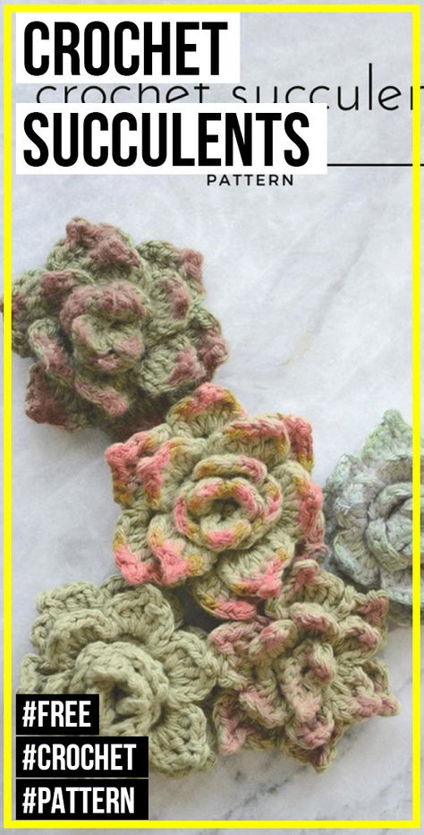 Crochet Succulents Free Pattern, Crochet Cactus Free Pattern, Crochet Pattern Flower, Easy Crochet Flower, Crochet Flower Pattern, Crochet Succulent, Crochet Cowl Free Pattern, Crochet Garden, Free Pattern Crochet