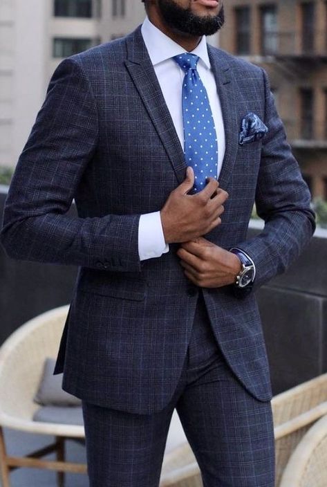 Mens Navy Suit, Terno Slim Fit, Blue Sport Coat, Windowpane Suit, Gentleman's Club, Leather Jacket Outfit Men, Bespoke Suits, Blue Suit Wedding, African Shirts For Men