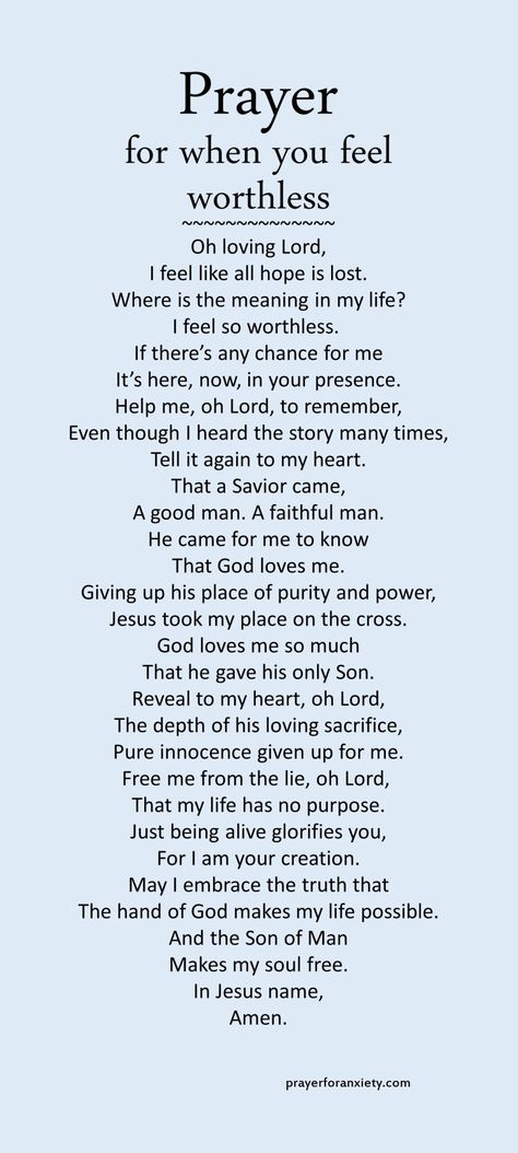 Image of text of prayer for when you feel worthless to show you how much you mean to God Overcoming Insecurity, Prayer Inspiration, Prayers For Hope, Everyday Prayers, Christian Prayers, Good Prayers, Prayer Verses, Prayers For Healing, Prayer Scriptures