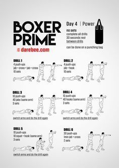 Push-ups into boxing combinations. Boxer Prime: 30-Day Fitness Program Boxer Prime, Boxing Combos, Punching Bag Workout, Boxer Workout, Boxing Workout Routine, Home Boxing Workout, Fighter Workout, Boxing Training Workout, Boxing Drills