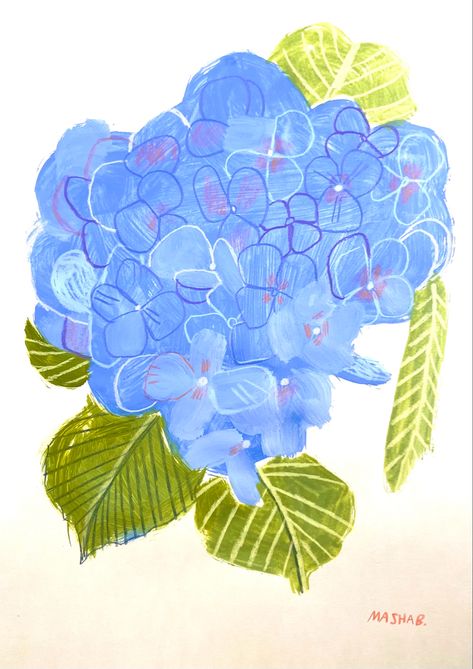 Hydrangea Drawing, Hydrangea Photography, Hydrangea Illustration, Goose Drawing, Hydrangea Art, Hydrangeas Art, Hydrangea Blue, Art Goals, Hydrangea Painting