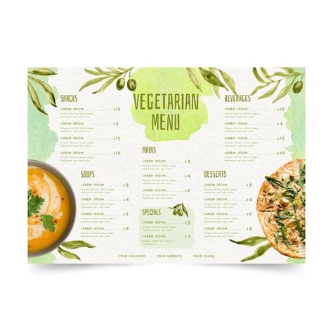 Vegetarian Menu Design, Vegan Menu Design, Tropical Menu Design, Salad Menu Design, Food Boutique, Veggie Restaurant, Salad Design, Watercolor Menu, Salad Menu