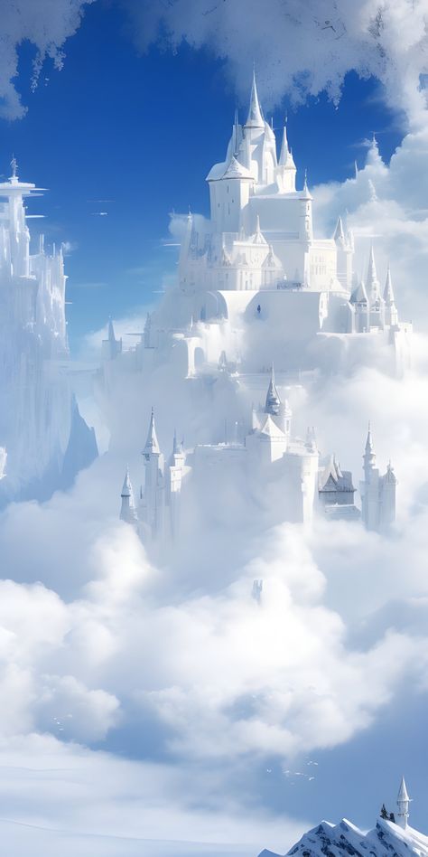 Cloud City Fantasy Art, White Fantasy Castle, Cloud City Art, Heaven Castle, Castle In Clouds, Kingdom In The Clouds, Cloud Palace, Fantasy Clouds, Palace Exterior