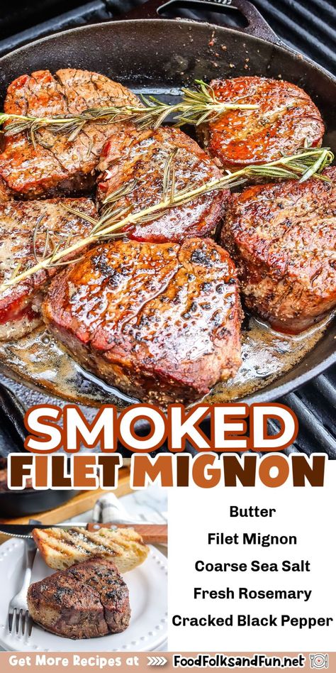 The best thing about this recipe is how concise and easy to follow it is. Even if it is your first time smoking meat, you will be able to make this recipe successfully. Smoked Filet Mignon, Kitchen Swagger, Perfect Filet Mignon, Pan Seared Filet Mignon, Filet Mignon Recipe, Herb Butter Recipe, Grill Steak, Filet Mignon Recipes