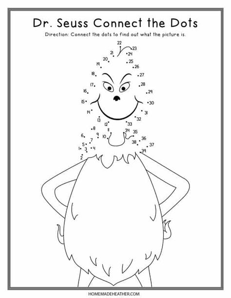 Grinch Day Activities First Grade, Grinch Worksheets Free Printable, Homeschooling Worksheets, Beach Activity, Grinch Coloring Pages, Elementary School Activities, Dot To Dot Printables, Grinch Crafts, Free Kids Coloring Pages