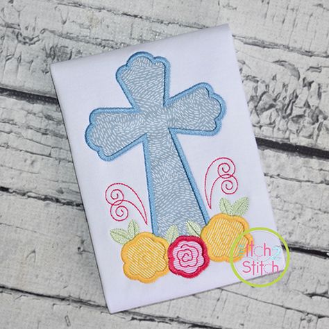 Cross Roses Applique Design | The Itch 2 Stitch Easter Roses, Easter Applique, Cross Applique, Easter Designs, Designs By Juju, Circle Font, Rose Applique, Santa Face, Types Of Embroidery