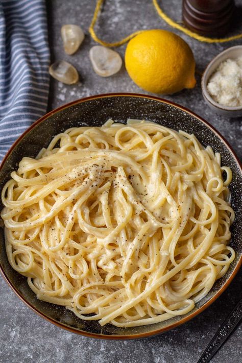 White Fish Pasta, Cheesy White Sauce Pasta, Lemon Cream Pasta Sauce, Garlic Pasta Sauce Recipe, Pasta With Lemon Cream Sauce, Celebrating Beltane, Lemon Pasta Sauce, Lemon Cream Pasta, Lemon Butter Sauce Pasta