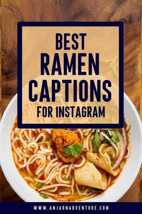 Looking for some scroll-stopping ramen captions and ramen quotes? This is the ultimate guide to the best ramen puns and ramen jokes for Instagram. Perfect caption about ramen noodles to pair it with photogenic bowl of tonkatsu ramen, vegan miso ramen, or spicy vegetarian ramen. Perfect to describe this asian comfort food. Ramen quotes | Ramen puns | Caption ideas | Food caption | Tonkatsu #Asia #Japan #igcaptionideas #instagrammarketing #captionidea #ramenbowl Ramen Quotes Funny, Korean Food Captions Instagram, Ramen Captions Instagram, Ramen Puns, Ramen Quotes, Noodle Quotes, Vegan Miso Ramen, Ramen Party, Ramen Vegan