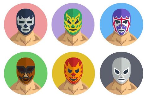 Conjunto de vectores de retrato de luchador mexicano Mexican Wrestler, Mexican Mask, Wrestling Posters, Vector Art, Art Images, Template Design, Vector Free, Pokemon, This Is Us