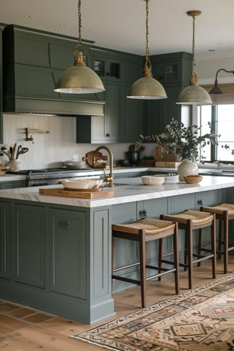 50+ Serene Kitchens with Sage Green Cabinets Colour Island Kitchen, Slate Floor Kitchen Green Cabinets, Green And Wood Kitchen Cabinets, Sage Cabinets Kitchen, Sage Green Cabinets Kitchen, Kitchen Light Green, Sage Green Cabinets, Kitchens Green, Green Kitchen Island