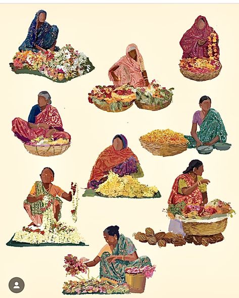 Illustrations Of Women, Cane Baskets, Temple Bells, Bd Art, Indian Illustration, South Asian Art, Indian Flowers, Indian Folk Art, Indian Art Paintings