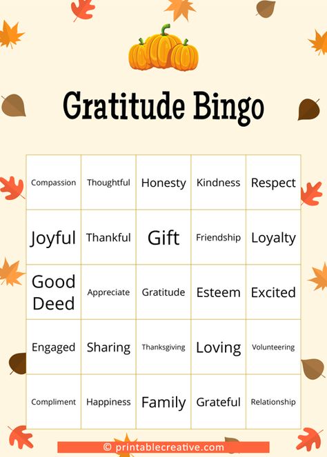 Gratitude Bingo - Free Printable Bingo Cards and Games Gratitude Bingo Adults, Gratitude Game Free Printable, Gratitude Bingo For Kids, Free Bingo Printables, Thanksgiving Bingo Printable Free, Gratitude Bingo, Gratitude Games, Bingo Printable Free, Guessing Jar