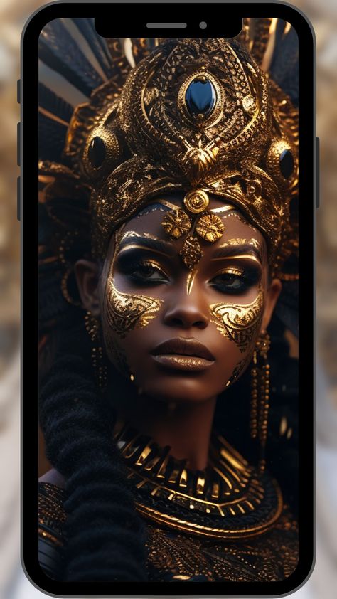 Wallpaper Series introduces our beautiful royalties. Give them some love! #africanprincesses #africanroyalty #africanqueens #africanart #africanwomen #blackgirlmagic #melaninpoppin #blackisbeautiful #blackexcellence #proudtobeafrican #africanprincessportrait #africanprincessart #kenyanart #traditionalafricanart #africanprincesskenya #aiart #artificialintelligenceart #generativeart #aiwallpaper #aiartwallpaper #digitalart #newmediaart #contemporaryart #aiartcommunity #wallpaper #iphone #android African Queen Wallpaper, African Fantasy Aesthetic, African Hair History, Sacred Woman Queen Afua, African Royalty Fantasy Art, African Art Black And Gold Woman, Black Power Art, African Goddess, Afrofuturism Art