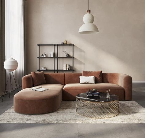 Embrace the warmth and serenity of modern design with our curated selection of earth-toned furnishings. This inviting scene features a luxurious caramel-colored sectional that anchors the space, complemented by a statement metal and glass coffee table that blends functionality with industrial chic. A harmonious palette of soft neutrals and rich textures invites you to relax and unwind in style.  #ModernLiving #EarthTones Camel Sofa Living Room, Caramel Sofa, Metal And Glass Coffee Table, Cinnamon Color, Lounge Suites, Sofa Colors, Cinema Room, Glass Coffee Table, Villa Design