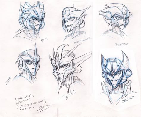 AWESOME! Femm Autobots for TFP. I haven't found any of Chromia yet, so this makes me really happy. Elita One, Transformers Drawing, Transformers Art Design, Transformers Memes, Transformers Design, Transformers Comic, Transformers Characters, Face Sketch, Transformers Artwork