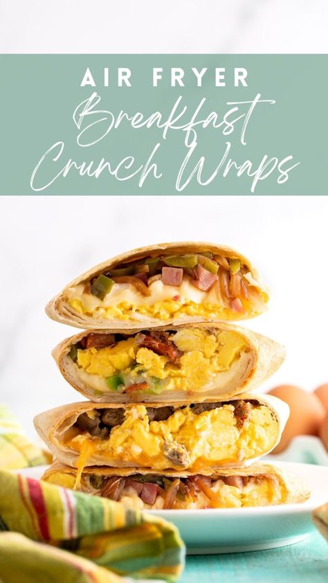 Air Fryer Breakfast Crunch Wraps Freezable Breakfast, Healthy Breakfast Wraps, High Protein Low Carb Breakfast, Airfryer Breakfast, Breakfast Crunchwrap, Denver Style, Air Fryer Breakfast, Cheap Meal Plans, Crunch Wrap