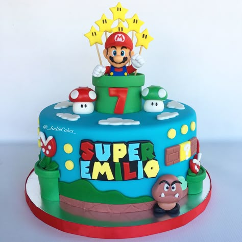 Birthday Cake Kids Boys, Mario Birthday Cake, Mario Bros Cake, Super Mario Cake, Super Mario Bros Birthday Party, 5th Birthday Cake, Mario Cake, Mario Bros Birthday, Dinosaur Birthday Cakes