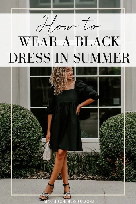 Black? In summer? The answer to that is definitely yes! A black dress is not just reserved for wedding wear and formal events anymore! You can easily put together a stylish look for summer using this must-have piece. Here’s how to wear a black dress in summer and look effortlessly chic while doing so! #blackdress #blackdressoutfit #lowblockheels #wickerbag Shoes For Short Black Dress, Summer Black Dress Outfit Classy, Black Summer Dress Outfit Classy, Black Dress Summer Wedding, Black Dress Beach Outfit, Black Dress Colorful Accessories, How To Wear Black Dress, Wearing Black In Summer, Jewelry For Black Dress Wedding