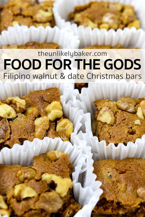 Food for the gods is a popular Filipino treat. Similar to butterscotch bars but packed with dates and walnuts, they’re easy to make, delicious to eat, and a joy to give out to family and friends during the holidays. Check out the recipe with lots of tips and FAQs for perfect food for the gods every time. Butterscotch Bars, Food For The Gods, Easy Egg Recipes, Baking 101, Chocolate Crinkles, Filipino Desserts, Cookie Bar Recipes, Fool Proof Recipes, Easy Delicious Recipes